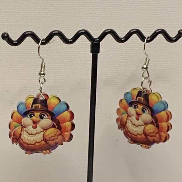 Turkey Earring, Thanksgiving Earring, Fall Earring, Gift Idea, Pilgrim Earring - Picture 2 of 4